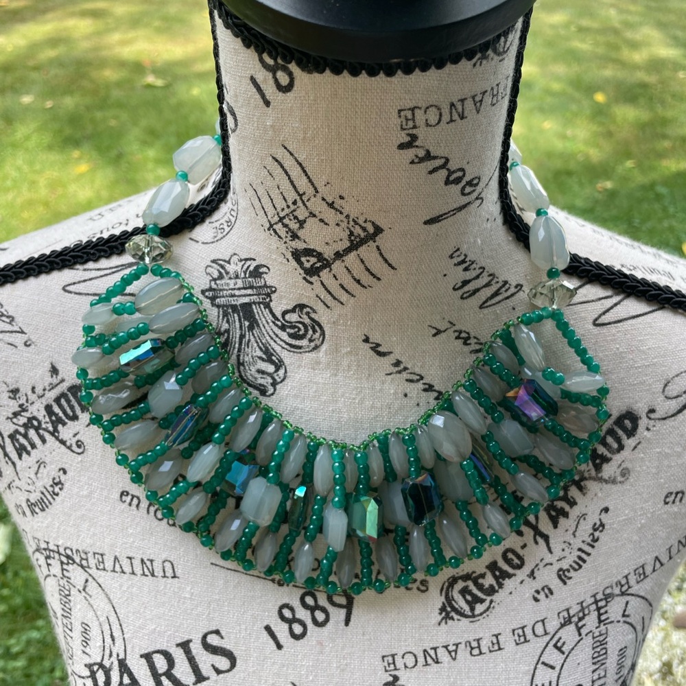 Vintage Green Beaded‎ Bib Necklace